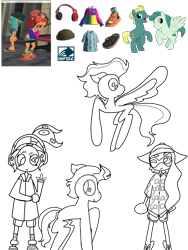 Size: 3000x4000 | Tagged: safe, artist:enperry88, derpibooru import, end zone, ocarina green, earth pony, pegasus, pony, collaboration, aloha shirt, cap, clothes, collage, crossover, dadfoot sandals, devil horn (gesture), enperry (splatoon), flip flops, flying, friendship student, gesture, hat, headphones, inkling, inkling girl, looking at each other, looking at someone, octoling, octoling girl, outfit, shirt, shoes, simple background, skalop (splatoon), splatoon, splatoon 3, spread wings, transparent background, wings, zekko (splatoon), zink (splatoon)