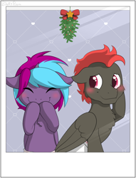 Size: 1142x1496 | Tagged: safe, artist:binkyroom, derpibooru import, oc, pegasus, pony, blushing, christmas, cute, eyes closed, holiday, mistleholly, photo, picture, polaroid, shy, smiling, timid