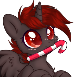 Size: 2634x2720 | Tagged: safe, artist:mariashek, derpibooru import, oc, oc only, oc:hardy, alicorn, pony, candy, candy cane, food, simple background, solo, transparent background