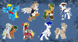 Size: 6244x3396 | Tagged: safe, derpibooru import, pegasus, unicorn, commission, female, flying, group, male, mare, stallion, your character here