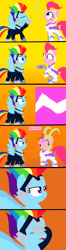 Size: 792x2980 | Tagged: safe, artist:andromedasparkz, derpibooru import, fili-second, pinkie pie, rainbow dash, zapp, earth pony, pegasus, comic, female, helmet, loki, mare, marvel comics, okie doki loki, power ponies