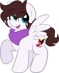 Size: 1548x1911 | Tagged: safe, artist:saveraedae, derpibooru import, oc, oc only, oc:markpony, pegasus, pony, 2023 community collab, bandana, derpibooru community collaboration, full body, male, ponified, raised hoof, raised leg, simple background, solo, tail, the mark side, transparent background