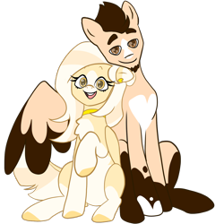 Size: 1500x1500 | Tagged: safe, artist:ponyevs, derpibooru import, oc, oc:bunny burrow, oc:orange sherbet, pegasus, 2023 community collab, couple, derpibooru community collaboration, love, oc x oc, ponysona, shipping, simple background, sitting, sona, transparent background