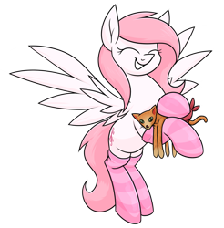 Size: 1232x1254 | Tagged: safe, artist:moonatik, derpibooru import, oc, oc only, oc:sugar morning, cat, pegasus, pony, :3, clothes, cute, eyes closed, female, flying, mare, pegasus oc, secret santa, simple background, smiling, socks, solo, striped socks, transparent background, wings