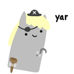 Size: 1000x1000 | Tagged: safe, artist:2merr, derpy hooves, blob ponies, dot eyes, drawthread, eyepatch, female, hat, hook hand, peg leg, pirate, pirate hat, simple background, small hat, smiling, solo, tape, white background