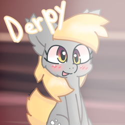 Size: 1400x1400 | Tagged: safe, artist:just loq, derpibooru import, derpy hooves, pegasus, pony, blushing, cute, derpabetes, solo
