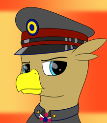 Size: 3300x3788 | Tagged: safe, artist:registereduser, derpibooru import, oc, oc:oleksander clawkiv, griffon, equestria at war mod, clothes, male, military uniform, palindrome get, solo, uniform