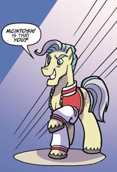 Size: 750x1100 | Tagged: safe, artist:tonyfleecs, derpibooru import, idw, earth pony, pony, g4, spoiler:comic, spoiler:comic87, dialogue, male, silver streak, solo, speech bubble, stallion