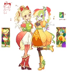 Size: 1860x2000 | Tagged: safe, artist:suansuan_33, derpibooru import, screencap, applejack, rainbow dash, better together, equestria girls, holidays unwrapped, clothes, cornucopia costumes, duo, duo female, female, looking at you, o come all ye squashful, open mouth, open smile, screencap reference, simple background, smiling, smiling at you, white background