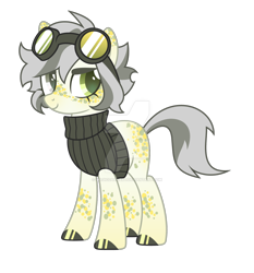 Size: 1600x1716 | Tagged: safe, artist:magicdarkart, derpibooru import, oc, earth pony, pony, clothes, deviantart watermark, female, goggles, mare, obtrusive watermark, simple background, solo, sweater, transparent background, watermark