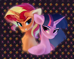 Size: 2500x2000 | Tagged: safe, artist:zlatavector, derpibooru import, sunset shimmer, twilight sparkle, twilight sparkle (alicorn), alicorn, pony, unicorn, duo, duo female, female, looking at each other, looking at someone