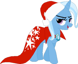 Size: 435x357 | Tagged: safe, artist:supersamyoshi, derpibooru import, trixie, pony, unicorn, christmas, clothes, costume, hat, holiday, santa costume, santa hat, solo