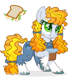 Size: 1956x2076 | Tagged: safe, artist:blazenly-obvious, artist:lavender-bases, derpibooru import, oc, oc only, oc:daisy sandwich, earth pony, pony, base used, basket, clothes, cutie mark, earth pony oc, female, freckles, mare, offspring, overalls, parent:cheese sandwich, parent:pinkie pie, parents:cheesepie, simple background, smiling, transparent background, unshorn fetlocks