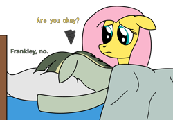 Size: 2288x1580 | Tagged: safe, artist:didgereethebrony, derpibooru import, fluttershy, oc, oc:didgeree, pegasus, pony, bed, depressed, depression, face down, pillow, simple background, transparent background