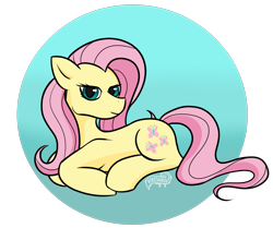 Size: 2099x1756 | Tagged: safe, artist:pokeshadow, derpibooru import, fluttershy, earth pony, alternate universe, fanart, looking at you, lying down, race swap, simple background, transparent background, wingless