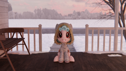 Size: 3840x2160 | Tagged: safe, artist:dieanondie, derpibooru import, cozy glow, pegasus, 3d, blender, clothes, coat, female, filly, foal, porch, solo
