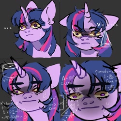 Size: 1500x1500 | Tagged: safe, artist:ametffe, derpibooru import, twilight sparkle, unicorn twilight, pony, unicorn, gray background, math lady meme, meme, ponified, ponified meme, simple background