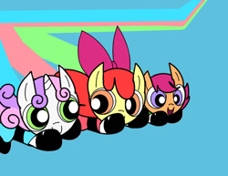 Size: 1400x1080 | Tagged: safe, artist:andromedasparkz, derpibooru import, apple bloom, scootaloo, sweetie belle, earth pony, pegasus, pony, unicorn, cutie mark crusaders, female, filly, foal, the powerpuff girls, trio