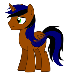 Size: 1155x1212 | Tagged: safe, artist:nightlightartz, derpibooru import, oc, oc only, oc:surge navyheart, alicorn, pony, alicorn oc, colored wings, folded wings, full body, gradient wings, hooves, horn, male, overpowered, simple background, smiling, solo, stallion, standing, tail, transparent background, two toned mane, two toned tail, wings