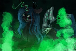 Size: 1500x1000 | Tagged: safe, artist:ametffe, derpibooru import, queen chrysalis, changeling, lying down, tongue, tongue out