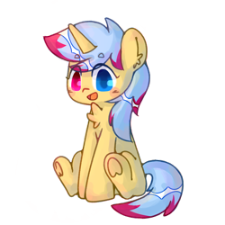 Size: 3543x3543 | Tagged: safe, artist:cro, derpibooru import, oc, oc only, oc:galaxy chaos, pony, unicorn, 2023 community collab, chest fluff, derpibooru community collaboration, female, heterochromia, hoof heart, simple background, sitting, solo, transparent background, underhoof