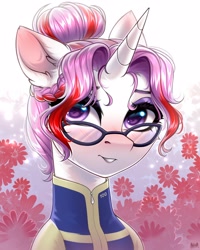 Size: 2000x2500 | Tagged: safe, artist:hakaina, derpibooru import, oc, oc only, pony, unicorn, clothes, ear fluff, ears, glasses, horn, solo, unicorn oc