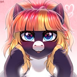 Size: 2000x2000 | Tagged: safe, artist:hakaina, derpibooru import, oc, oc only, pegasus, pony, blushing, heart, heart eyes, looking at you, open mouth, open smile, pegasus oc, smiling, smiling at you, solo, unshorn fetlocks, wingding eyes