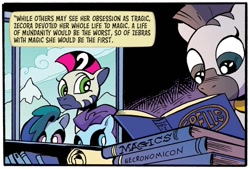 Size: 1108x750 | Tagged: safe, artist:andypriceart, derpibooru import, idw, crystal (character), marini, medley brook, zecora, kelpie, zebra, g4, spoiler:comic, spoiler:comic90, book, female, filly, foal, group, quartet, reading, season 10, younger