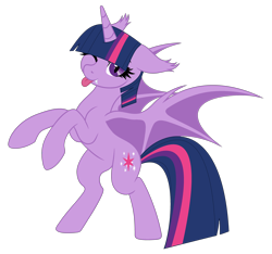 Size: 3690x3459 | Tagged: safe, artist:starshade, artist:twilyisbestpone, derpibooru import, twilight sparkle, twilight sparkle (alicorn), alicorn, bat pony, bat pony alicorn, pony, :p, adorkable, base used, bat ears, bat ponified, bat wings, bipedal, cute, dork, ear tufts, fangs, female, high res, hooves up, horn, mare, one eye closed, race swap, silly, silly pony, simple background, slit eyes, solo, spread wings, tongue, tongue out, transparent background, twiabetes, twibat, wings