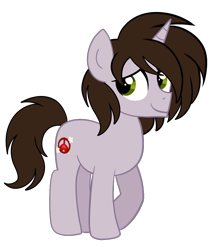 Size: 900x1013 | Tagged: safe, artist:saveraedae, derpibooru import, oc, oc only, pony, unicorn, brown mane, brown tail, colt, foal, full body, hooves, horn, looking offscreen, male, ponified, show accurate, simple background, smiling, solo, standing, tail, teenager, the mark side, transparent background, unicorn oc