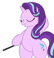 Size: 4600x4976 | Tagged: safe, alternate version, artist:mlpmvguy, derpibooru import, starlight glimmer, pony, unicorn, absurd resolution, bipedal, cute, eyes closed, female, glimmerbetes, hind legs, lidded eyes, mare, simple background, smiling, solo, transparent background, wand, wide hips