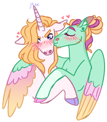 Size: 1050x1200 | Tagged: safe, artist:s0ftserve, derpibooru import, prince blueblood, zephyr breeze, pony, colored wings, gay, kissing, male, multicolored wings, shipping, simple background, transparent background, wings