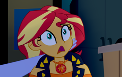 Size: 2300x1444 | Tagged: safe, artist:gmaplay, derpibooru import, part of a set, princess luna, sunset shimmer, vice principal luna, better together, equestria girls, forgotten friendship, comic, neck, solo, unconscious