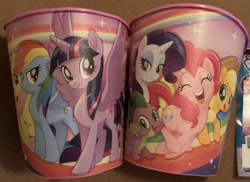 Size: 3996x2908 | Tagged: safe, derpibooru import, applejack, fluttershy, pinkie pie, rainbow dash, rarity, spike, twilight sparkle, twilight sparkle (alicorn), alicorn, earth pony, pegasus, unicorn, g4, my little pony: the movie, cup, merchandise, photo, plastic