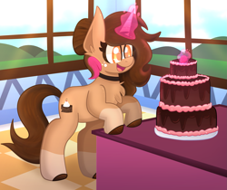 Size: 1787x1500 | Tagged: safe, artist:saveraedae, derpibooru import, oc, oc only, oc:betty brownie, pony, unicorn, cake, commission, decorating, female, food, magic, magic aura, mare, solo, strawberry