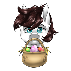 Size: 4000x4000 | Tagged: safe, artist:o-demonkill-o, derpibooru import, oc, oc only, oc:markey malarkey, pony, basket, crossover, easter, easter egg, egg, holiday, male, ponified, simple background, solo, the mark side, transparent background