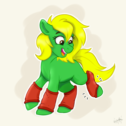 Size: 2000x2000 | Tagged: safe, artist:rutkotka, derpibooru import, oc, oc only, earth pony, pony, clothes, commission, cute, earth pony oc, female, leg warmers, mare, open mouth, open smile, smiling, socks, solo