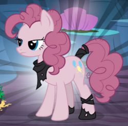 Size: 377x372 | Tagged: safe, derpibooru import, mean pinkie pie, pinkie pie, earth pony, pony, the mean 6, bandana, clone, female, frown, gameloft, leg wraps, mare, tail, tail wrap, unamused