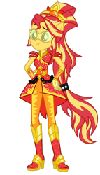 Size: 1024x1792 | Tagged: safe, artist:ajosterio, derpibooru import, sunset shimmer, human, equestria girls, legend of everfree, alternate hairstyle, alternate universe, boots, clothes swap, crystal guardian, high heel boots, ponied up, shoes, simple background, solo, transparent background