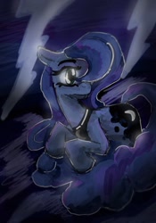 Size: 894x1280 | Tagged: safe, artist:halfaman, derpibooru import, princess luna, earth pony, pony, abstract background, cloud, colored sketch, lightning, solo