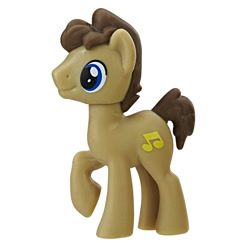 Size: 1000x1000 | Tagged: safe, derpibooru import, pony, blind bag, blind bag pony, blue eyes, brown coat, brown mane, brown tail, music notes, raised hoof, raised leg, simple background, solo, tail, toy, white background, wolfgang canter