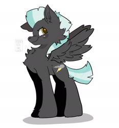 Size: 1674x1798 | Tagged: safe, artist:spookyfoxinc, derpibooru import, thunderlane, pegasus, pony, cheek fluff, chest fluff, ear fluff, ears, male, simple background, smiling, solo, spread wings, stallion, white background, wings