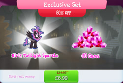 Size: 1268x853 | Tagged: safe, derpibooru import, twilight sparkle, twilight sparkle (alicorn), alicorn, kirin, nirik, bundle, cloven hooves, costs real money, english, fangs, female, fire, gameloft, gem, horn, kirin twilight, kirin-ified, mane of fire, mobile game, my little pony: magic princess, numbers, official, sale, solo, solo focus, species swap, spread wings, text, winged kirin, wings