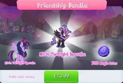 Size: 1267x857 | Tagged: safe, derpibooru import, twilight sparkle, twilight sparkle (alicorn), alicorn, kirin, nirik, bundle, cloven hooves, costs real money, duality, english, fangs, female, fire, gameloft, horn, kirin twilight, kirin-ified, magic coins, mane of fire, mobile game, my little pony: magic princess, numbers, official, sale, solo, solo focus, species swap, spread wings, text, winged kirin, wings