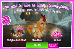 Size: 1951x1298 | Tagged: safe, derpibooru import, fern flare, kirin, advertisement, bush, cloven hooves, comic book, costs real money, english, female, flashfire, gameloft, gem, horn, mobile game, my little pony: magic princess, numbers, official, pencil, sale, solo, solo focus, text
