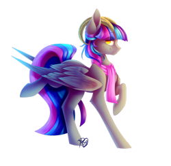 Size: 2482x2417 | Tagged: safe, artist:prettyshinegp, derpibooru import, oc, oc only, pony, female, horns, mare, raised hoof, raised leg, signature, simple background, solo, transparent background, wings