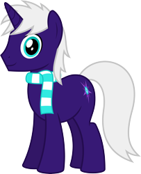 Size: 4000x4928 | Tagged: safe, artist:parclytaxel, derpibooru import, oc, oc only, oc:night blaze gala, pony, unicorn, .svg available, 2023 community collab, absurd resolution, clothes, commission, derpibooru community collaboration, looking at you, male, scarf, simple background, smiling, solo, stallion, striped scarf, transparent background, vector