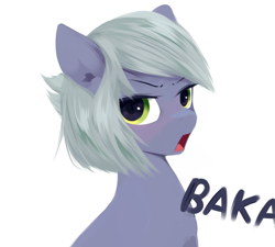 Size: 1238x1112 | Tagged: safe, alternate version, artist:some_ponu, derpibooru import, limestone pie, earth pony, pony, baka, bust, female, limetsun pie, looking at you, mare, open mouth, portrait, simple background, solo, tsundere, white background