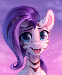 Size: 2500x3000 | Tagged: safe, artist:mithriss, derpibooru import, oc, oc only, pony, zebra, bust, fangs, female, looking at you, mare, open mouth, open smile, smiling, smiling at you, solo, teeth