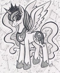 Size: 1567x1924 | Tagged: safe, derpibooru import, princess luna, alicorn, pony, constellation, pencil drawing, solo, traditional art